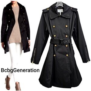 LIKE NEW BCBG Generation Belted Black Double Breasted Trench Coat Jacket